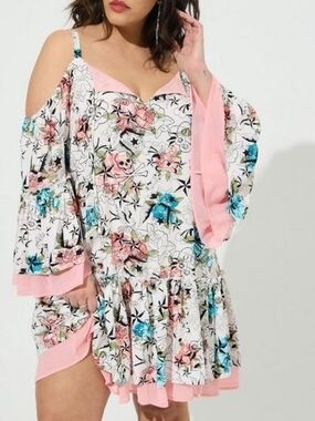 Betsey Johnson Floral Ruffle Mini Dress in Pink and White